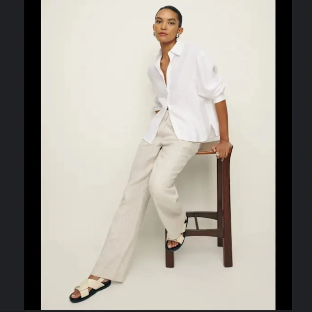 Reformation White Button-Down Linen Blend Shirt - Picture 2 of 10